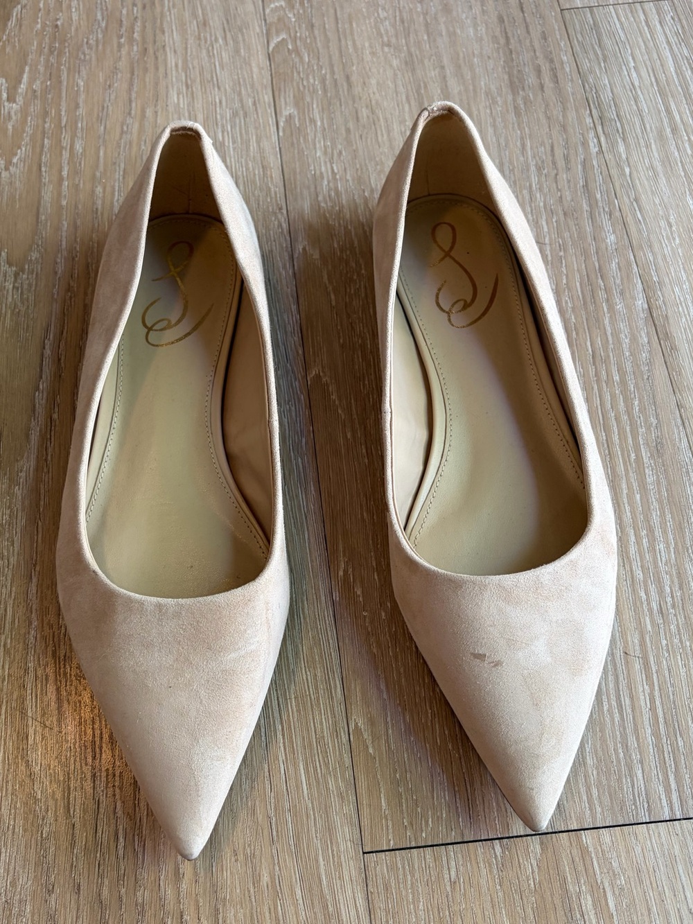 Sam Edelman Suede Pointed-Toe Flats in Beige - Picture 2 of 10